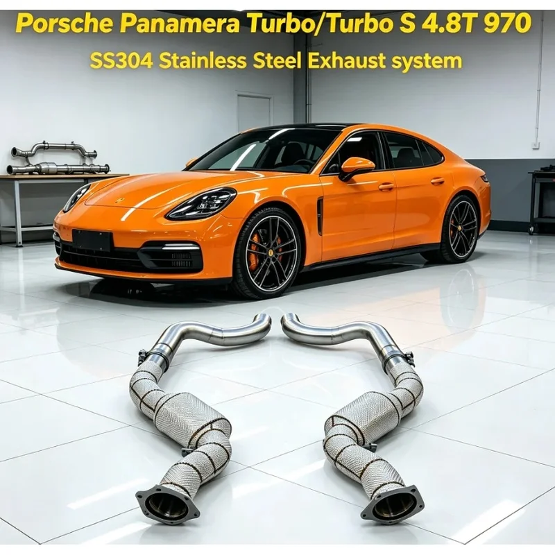 High Flow Catted Downpipe with Sport Converter for Porsche Panamera Turbo S 4.8T 970 2009-2016 Grand Tourer Power