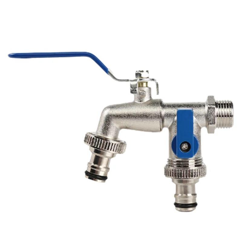 

AB41-Alloy Garden Faucet Dual Control Water Discharge Replacement Adapter Double Nipple Faucet With Handle Easy Turn On/Off