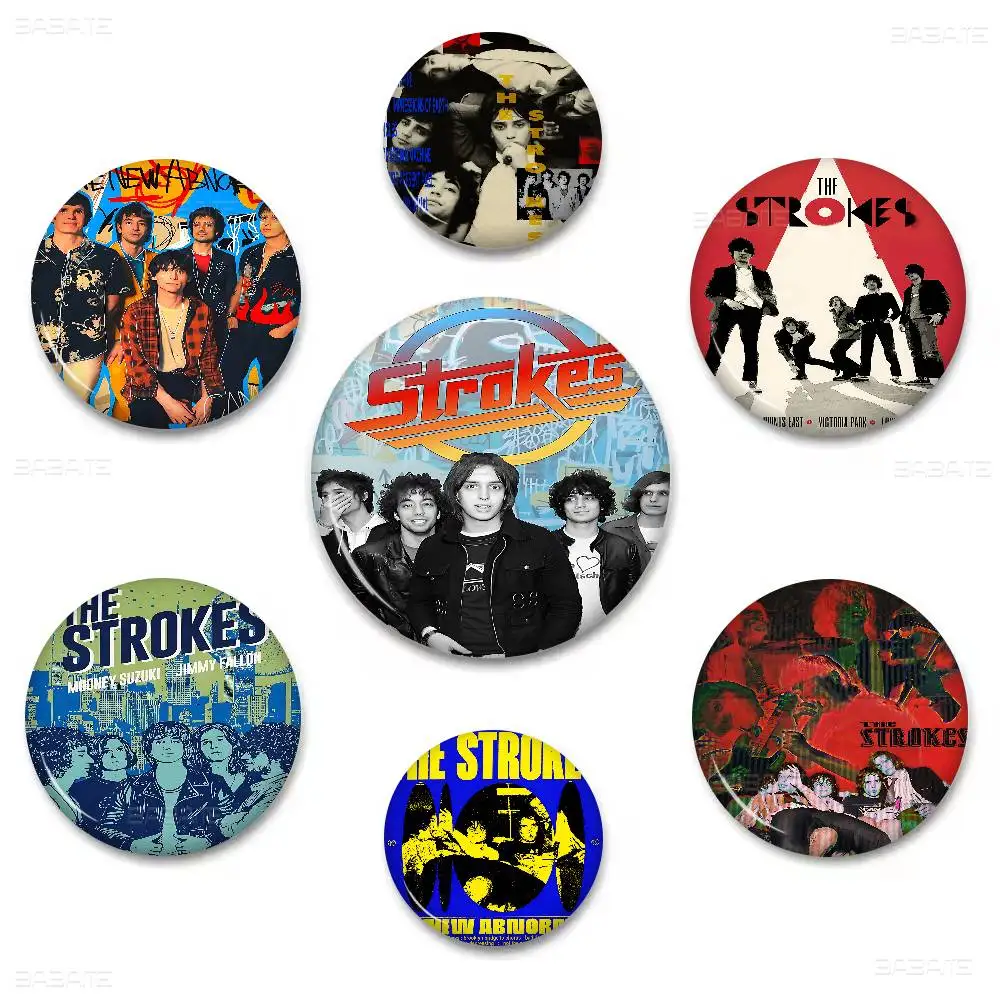 Rock Band The S-Strokes Cartoon Broschen Anime Abzeichen Runde handgemachte Brosche Anstecknadeln Schmuck für Rucksack Kleidung Geschenke