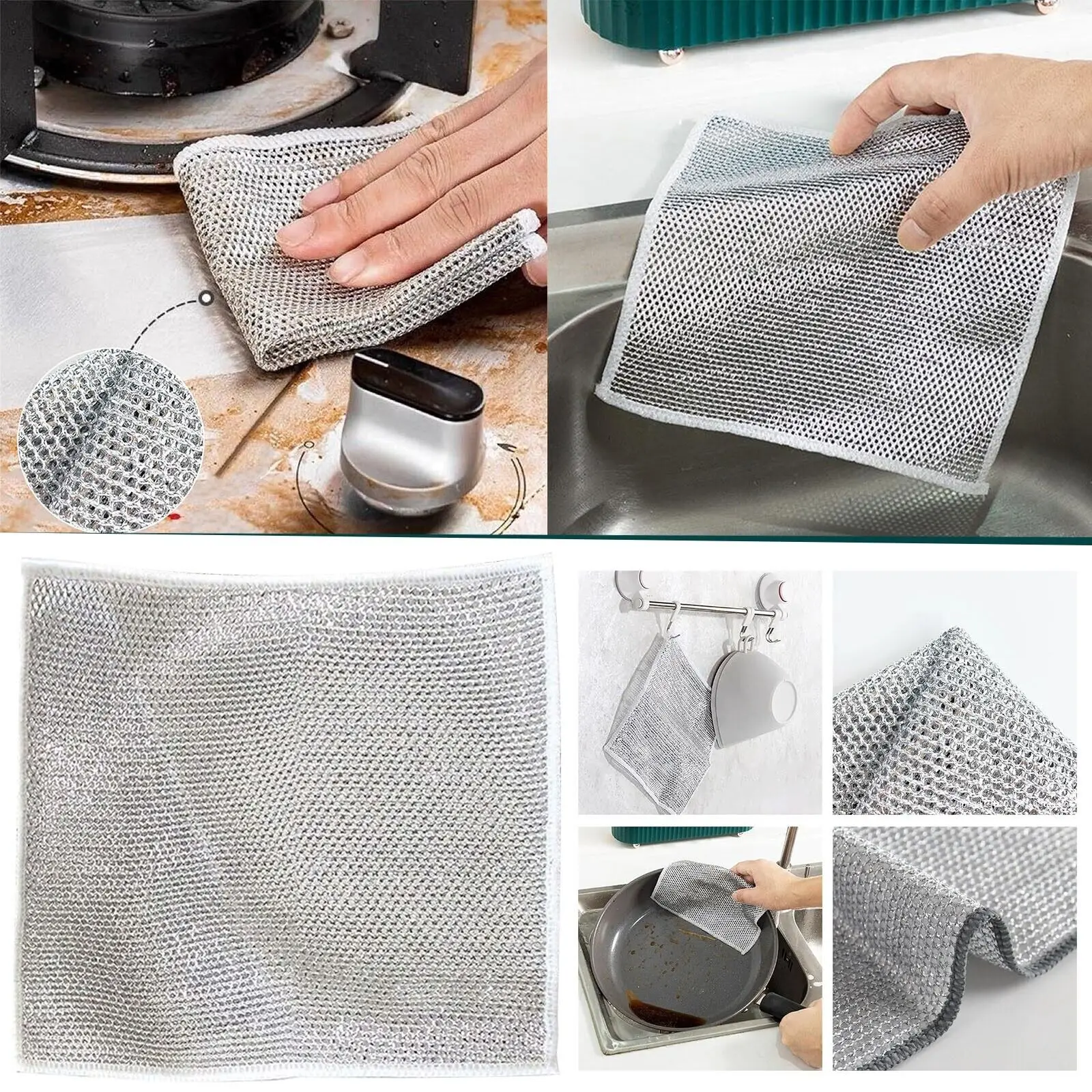 Kitchen Washcloths For Dishes Portable Kitchen Dish Washing Cloth Reuseable Nonstick Oil Rag Multipurpose Wire Dishwashing Cloth