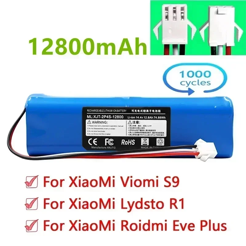 14.4V 12800mAh Li-ion Battery high-capacity Robotic Vacuum Cleaner Replacement Battery for Viomi S9,Lydsto R1,Roidmi Eve Plus