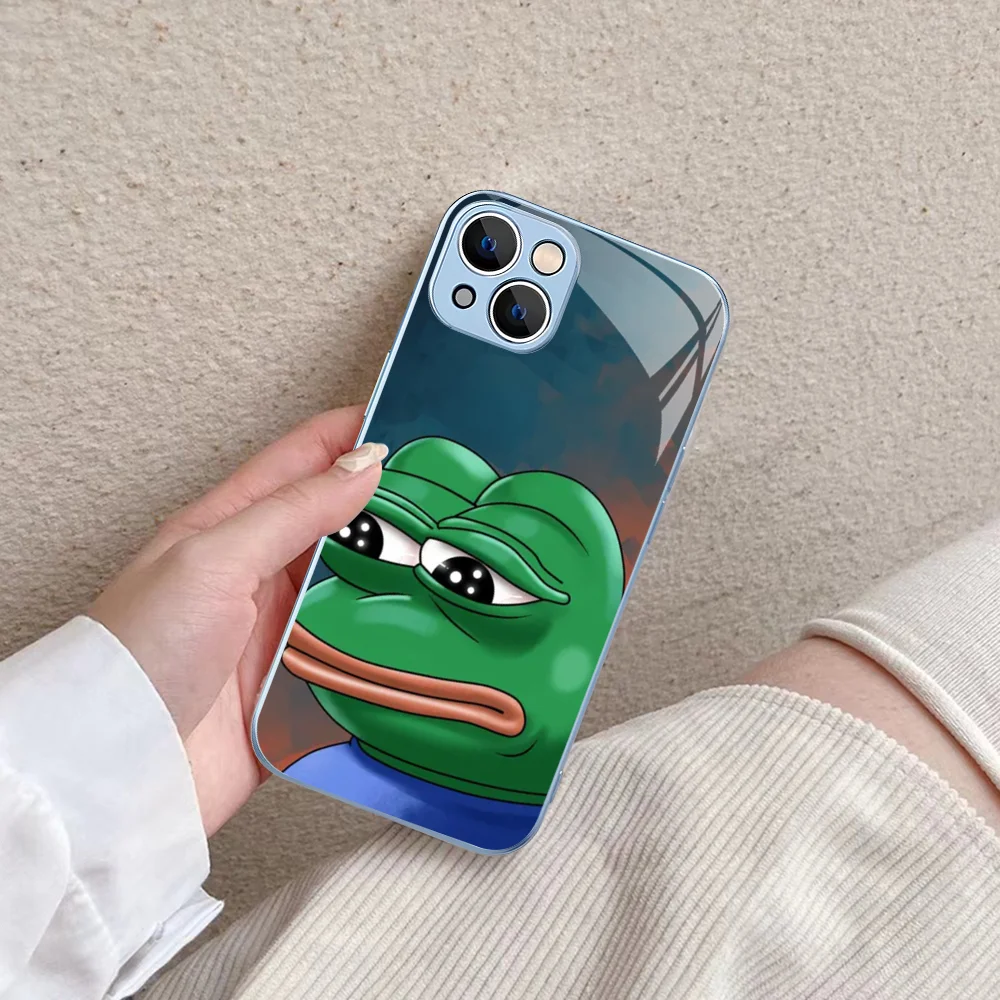 Funny F-Frog Sad P-Pepe Phone Case Tempered Glass For Iphone 14 13 12 11 Pro Mini XS MAX 14Plus X XS XR Fundas