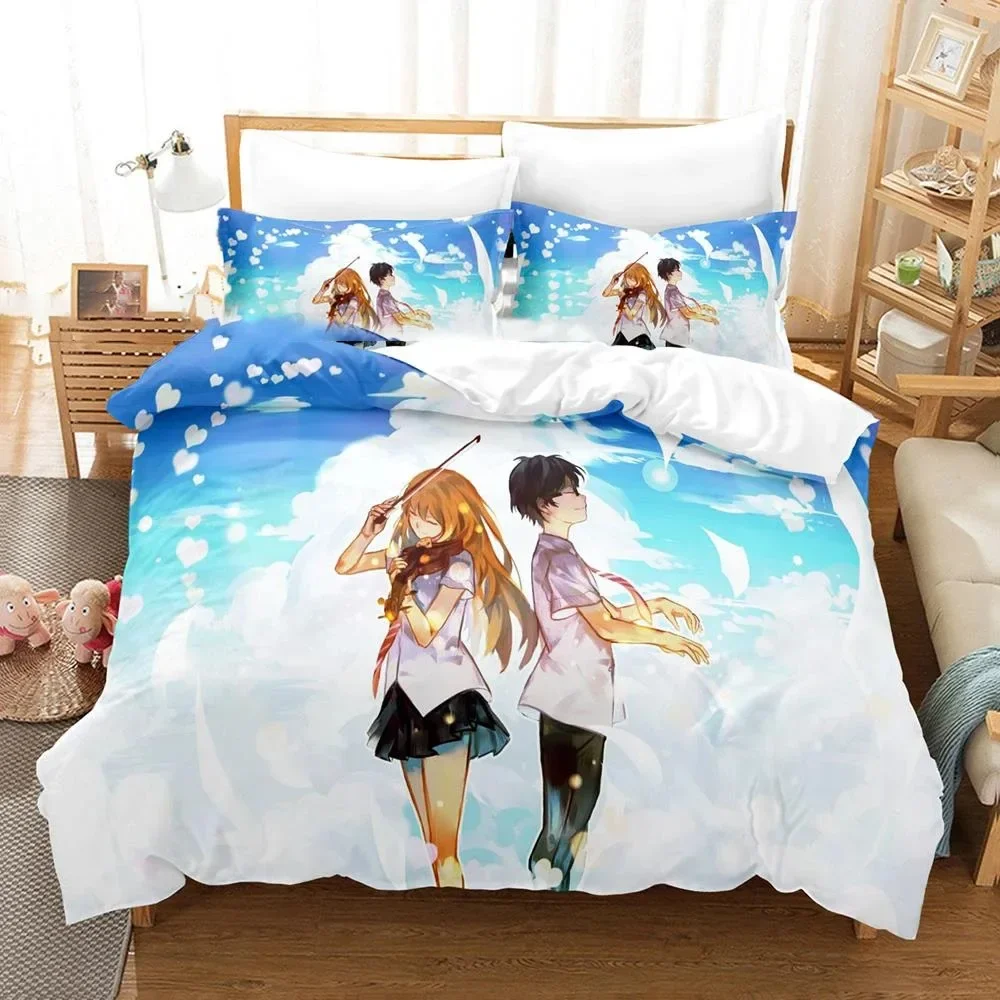 3D Printed Anime Your Lie in April Kaori Miyazono Bedding Set Boys Girls Twin Queen Size Duvet Cover Pillowcase Bed Kids Adult