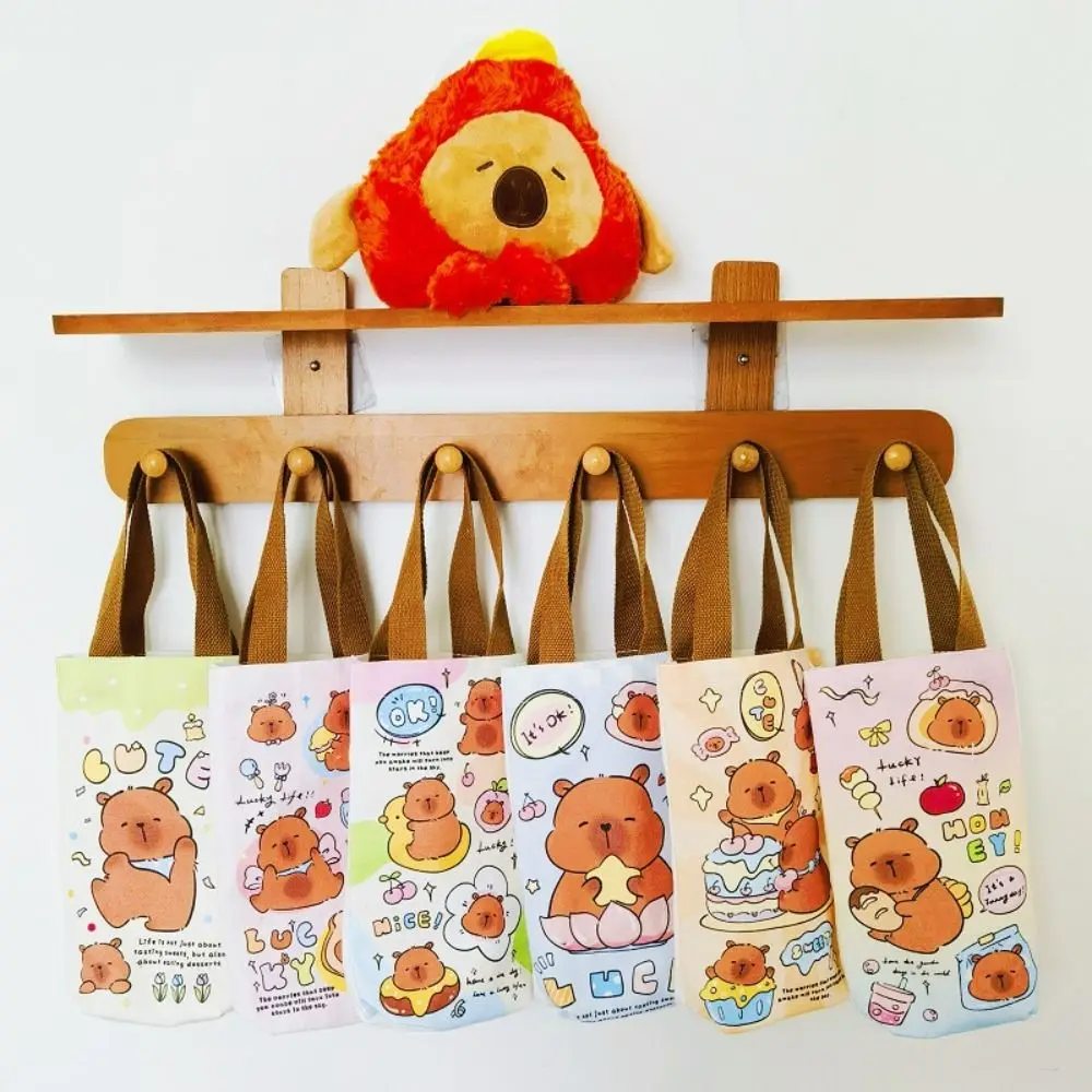 New Universal Capybara Cup Cover Large Capacity Canvas Thermos Cup Bag Cartoon Pattern Tote Bag