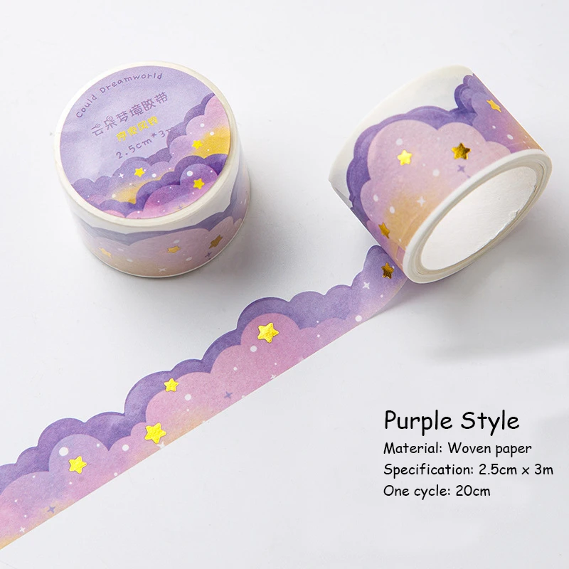 3 m/rol schattige wolk sprankelende tapes papier decoratieve journaling zelfklevende afplakband scrapbooking ambachtelijke dagboek briefpapier cadeau