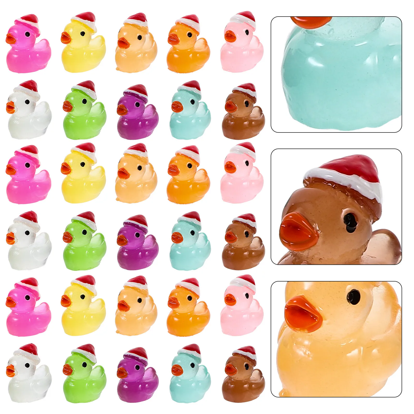 

50 шт. светящихся в темноте рождественских уточек из смолы, мини-декор, милые мультяшные утки для сада, микроландшафта и украшения интерьера автомобиля