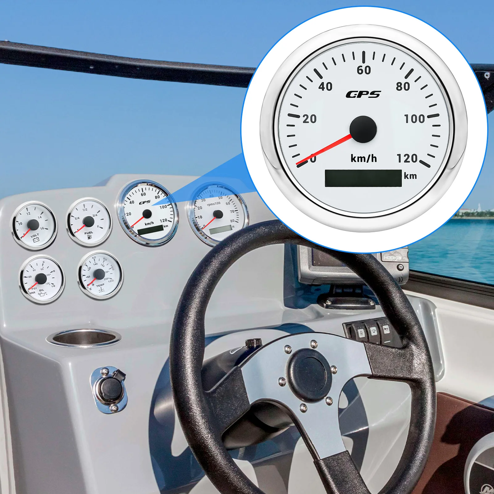 Pengukur Speedometer GPS Tahan Air IP67 85MM 7 Warna Lampu Latar 0 ~ 120KMH Pengukur Kecepatan Motor Mobil Perahu dengan Antena GPS 12V24V