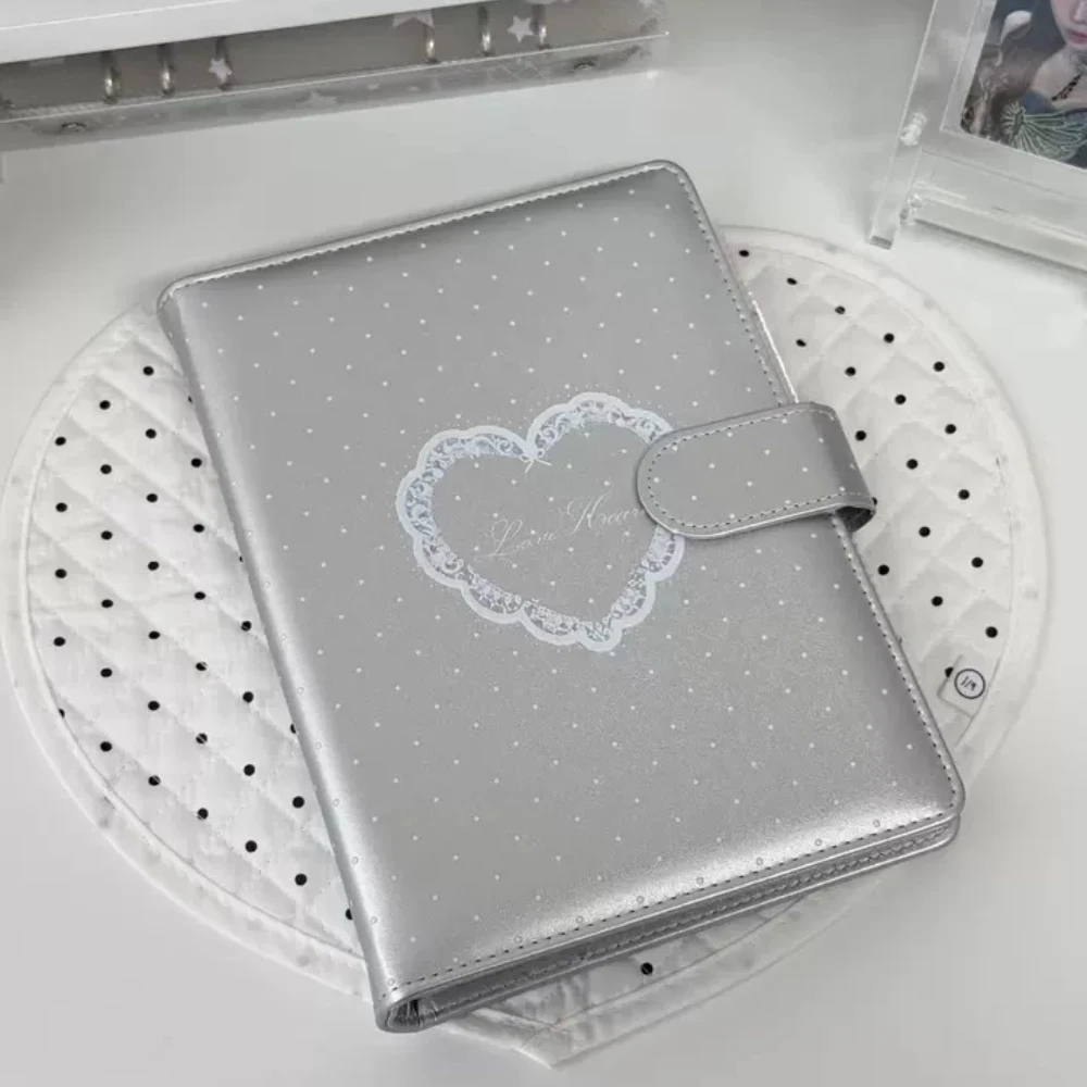 Silver Polka Dot A5 Binder Shell 4-Grid Album Cover for Polaroid & K-pop Card Storage Instant Photo Collection Korean 포카 바인더