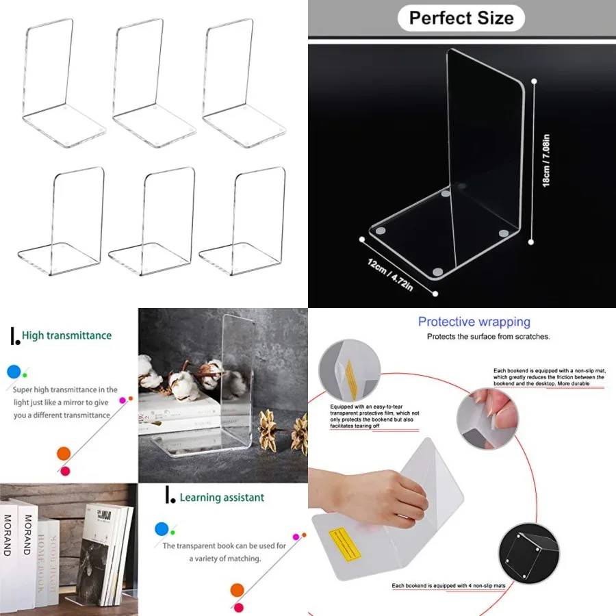 

Acrylic Book Ends for Shelves, Bookends for Shelves, Books end Organizer, Book Holder Stand Decorative, Book Stoppers for Heavy