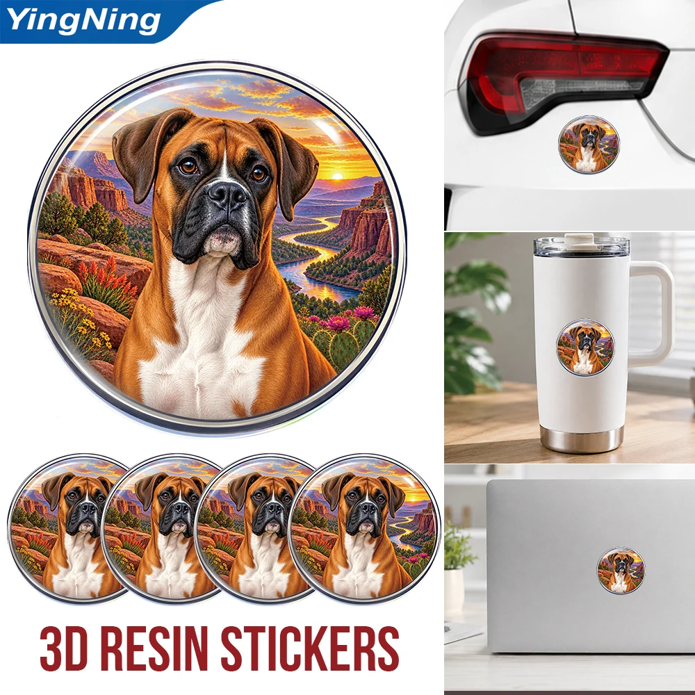 Boxer Dog 3D Resin Domed Sticker Round Waterproof Self Adhesive Decal Emblem for Car Laptop Helmet Water Bottle Pet Decoration