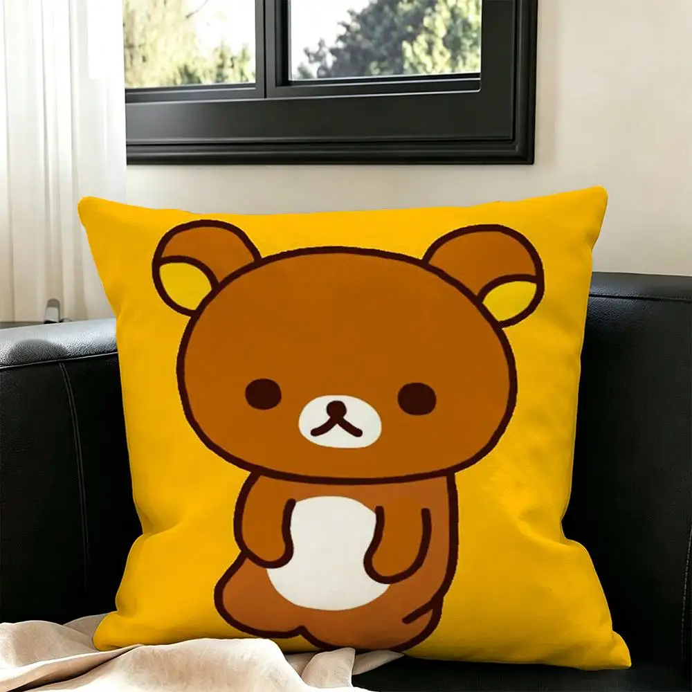 Cute R-Rilakkuma  Square Double-Sided printed Pillow Case Bedroom Bedside Pillow Sofa Cushion Cover
