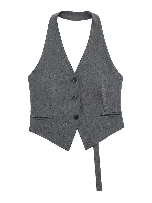 V-Ne Hanging Ne Bule Svel Top Street Sle Slim Fit قطعة واحدة إنتاج صيني طول منتظم لون نقي