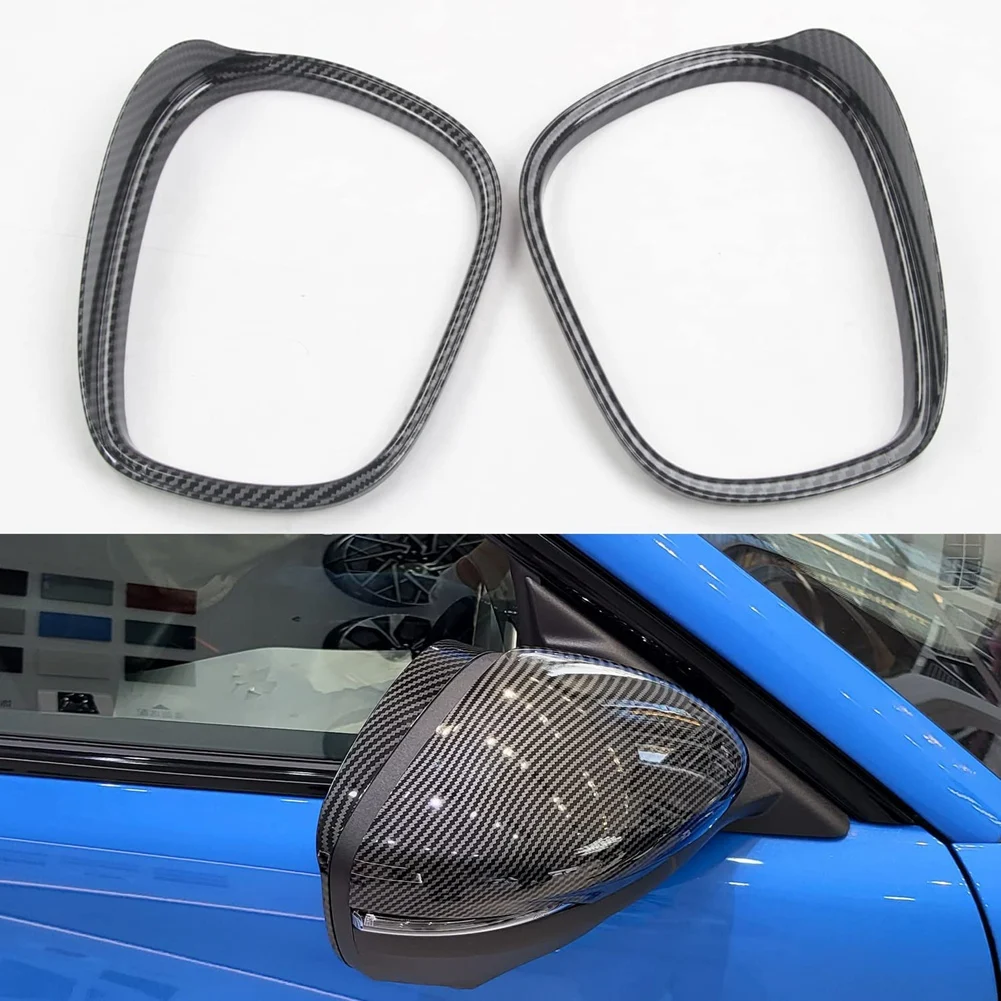 For Ford Mustang Mach-E 2021+ Rearview Mirror Rain Eyebrow Cover Shade Guard Trim Frame Accessories,Bright Carbon Fiber