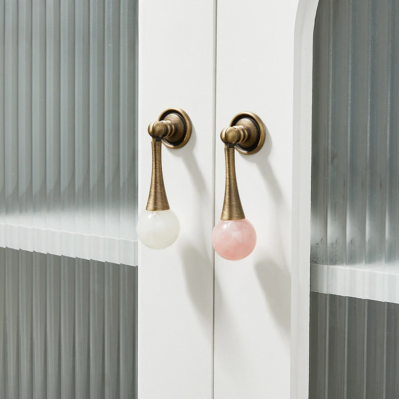 Chrome-plated brass silver crystal wardrobe door handle modern light luxury simple white turquoise drawer cabinet pendant handle