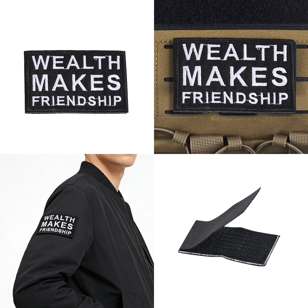 Wealth Makes Friendship Morale Patch Set, Klettverschluss, taktisches Abzeichen für Rucksack, Jacke, Hut, Outdoor-Ausrüstung, Geschenk für Militärfans – Detail 1