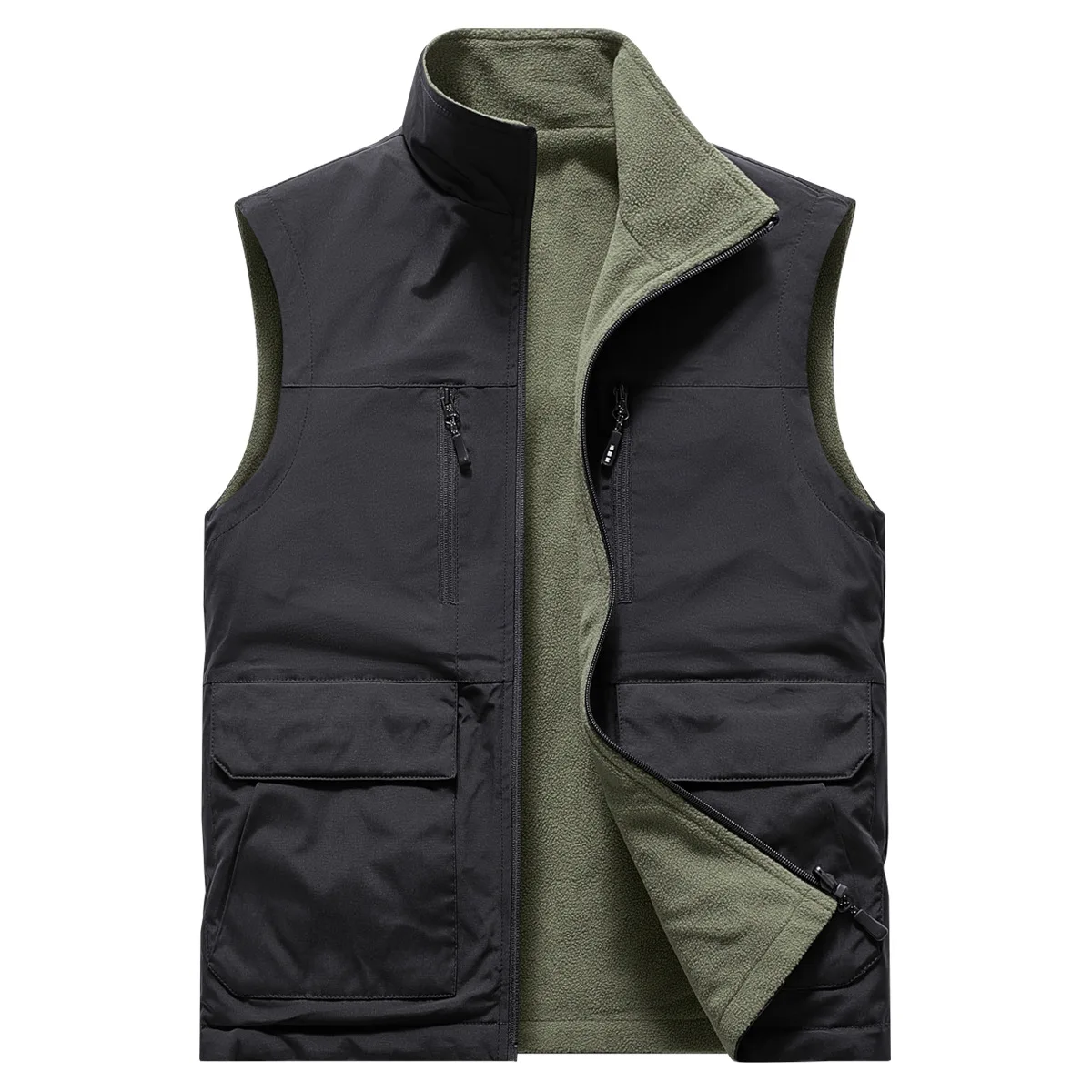 Autumn Winter Fleece Vests Men Double Sided Vests Fashion Casual Sleeveless Jacket Male Fishing Hiking Vest