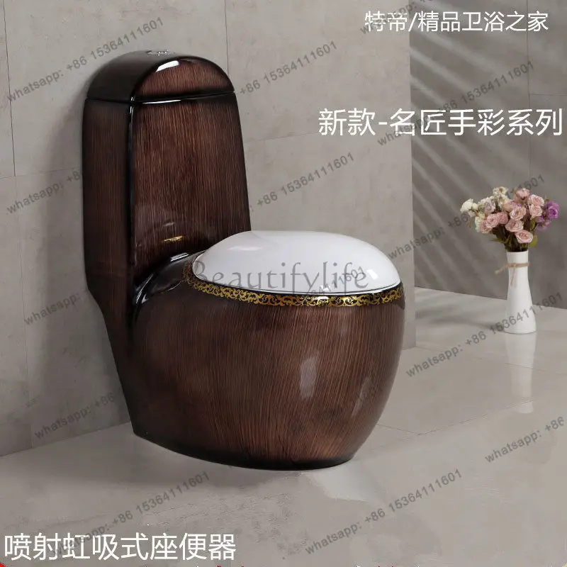 Wood grain toilet siphon one-piece ceramic creative personality color toilet water-saving large diameter