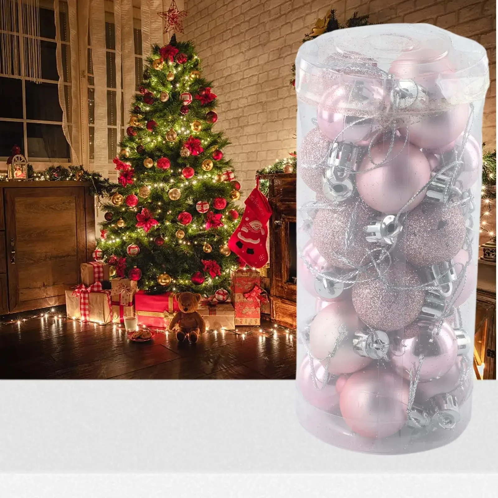 

24 PCS Christmas Pink Ball Ornaments Decorations For Holiday Wedding Party DIY Filling For Christmas Tree Decor Supplies