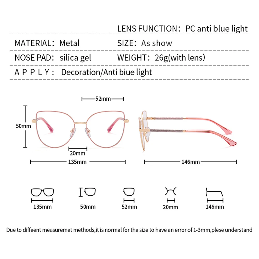 Peekaboo, lentes transparentes, gafas con filtro de luz azul para mujer, montura de metal, gafas de ojo de gato de leopardo rosa, montura óptica, accesorios grandes