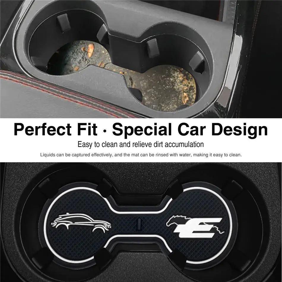 Non-Slip Car Cup Coaster Slot Pad for Ford Mustang Mach-e 2021-2023 Anti-Slip Mat Pocket Mat Interior Cup Holder Pad Accessories