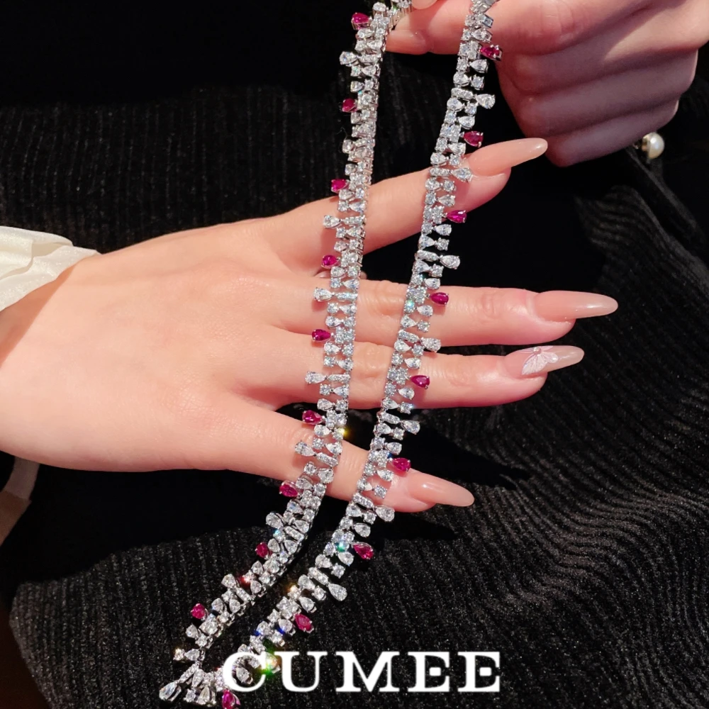 CUMEE Spring and Summer Fashion Cultivates Ruby Necklace for Women 925 Sterling Silver  Chain Necklaces Gold-plated