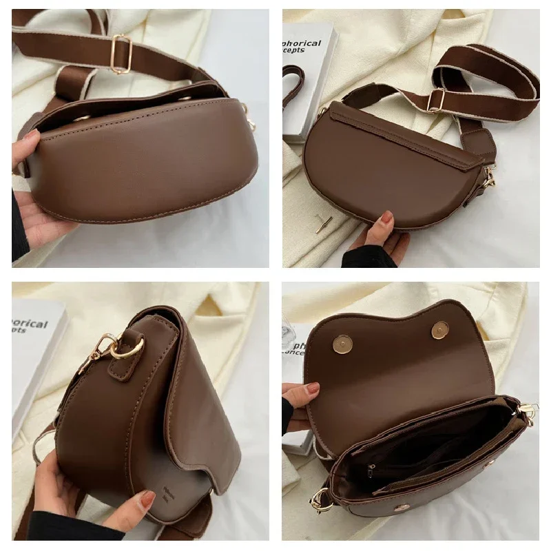 Retro Saddle Bags For Women Shoulder Bags New Autumn Winter Ladies Cross Body Bags Brown Black Leather Flap Females Bags