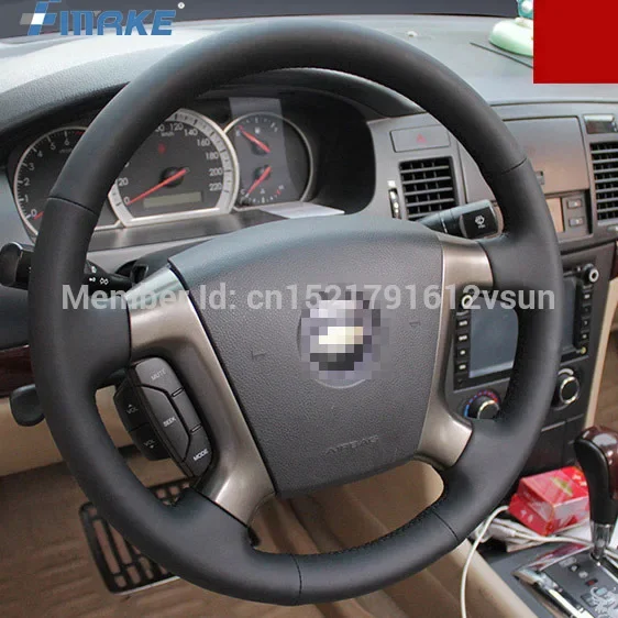 For Chevrolet Epica High Quality Hand-Stitched Anti-Slip Black Leather Black Thread DIY Steering Wheel Cover