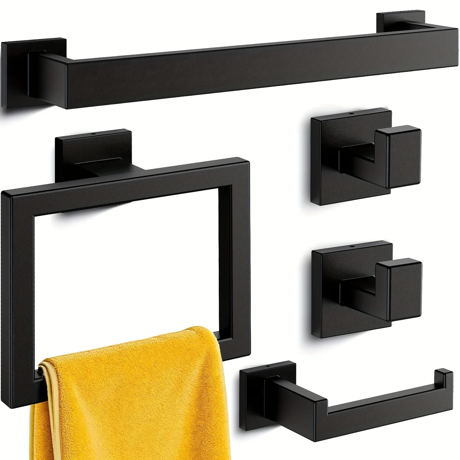 5pcs Stainless Bathroom Towel Racks & Hardware Set - Heavy-Duty Rustproof Complete Towel Holder System with Toilet Paper Holder