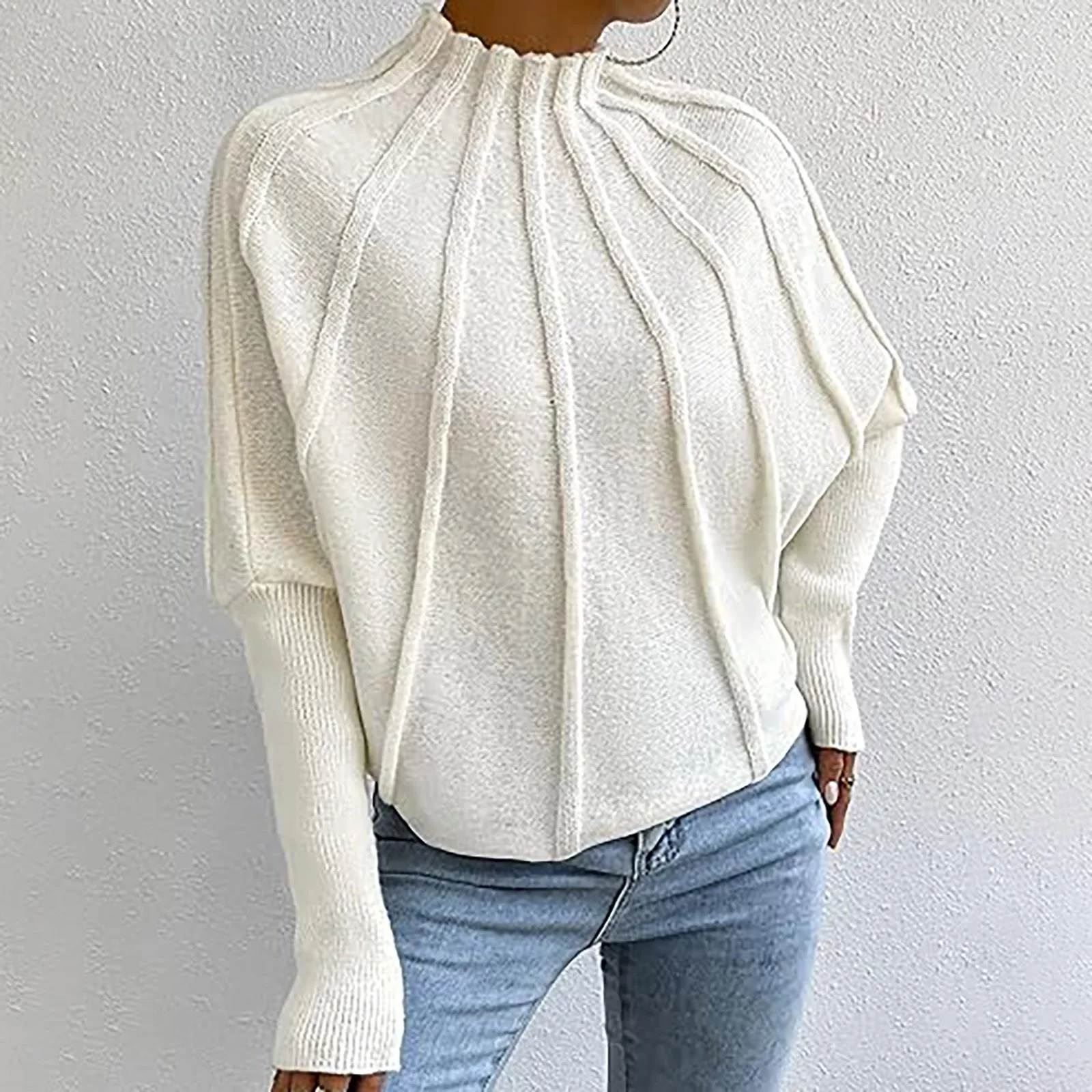 

Loose-Fitting Sweater Pullover Women Turtleneck Knit Elastic Pullovers Jumper Casual Thick Warm White Basic Jumpers Streetwear