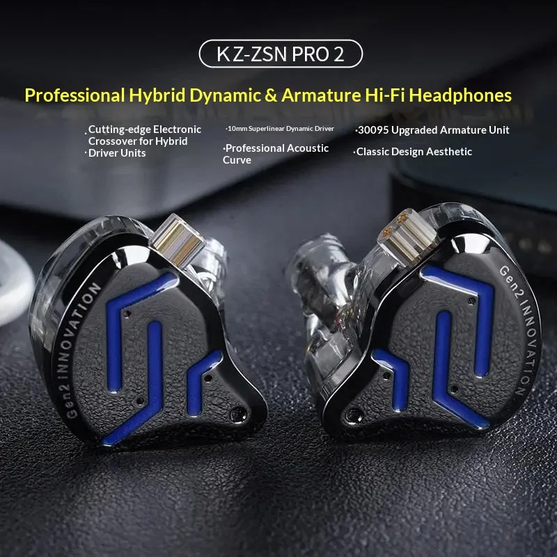 Kz-Zsn Pro 2 Ring Iron In-Ear Headphones Moving Iron Hifi Stage Vocal Music Game Universal Earplug Headphones