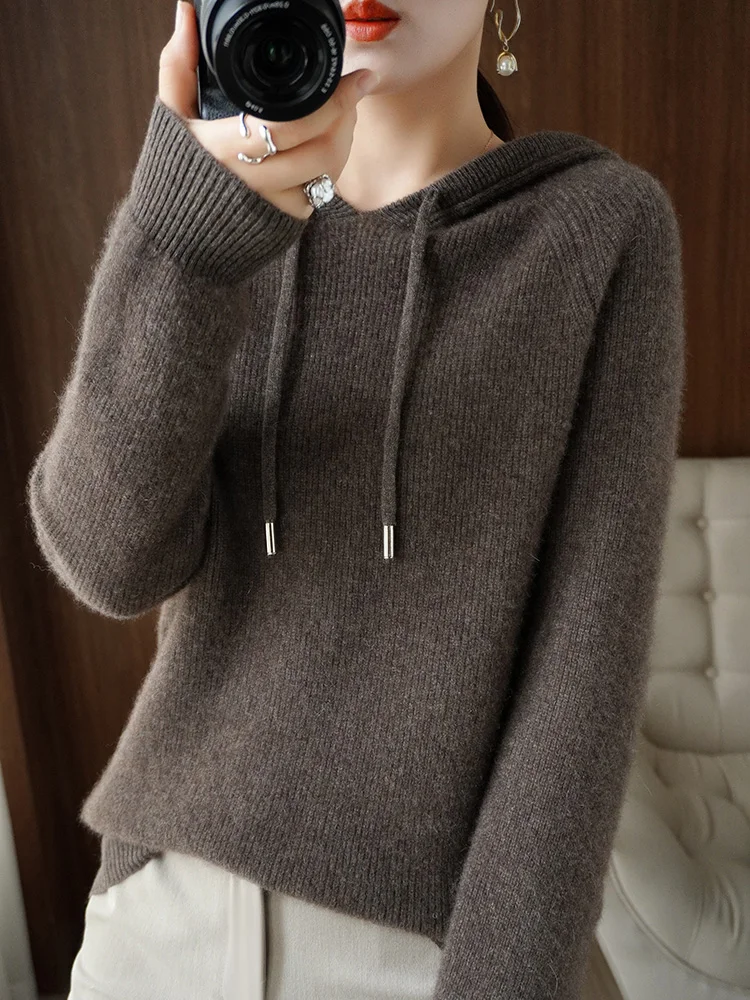 Fashion dasar musim gugur musim dingin Merino Sweater wol kasmir Pullover hoodie warna Solid lembut lengan panjang pakaian dasar atasan