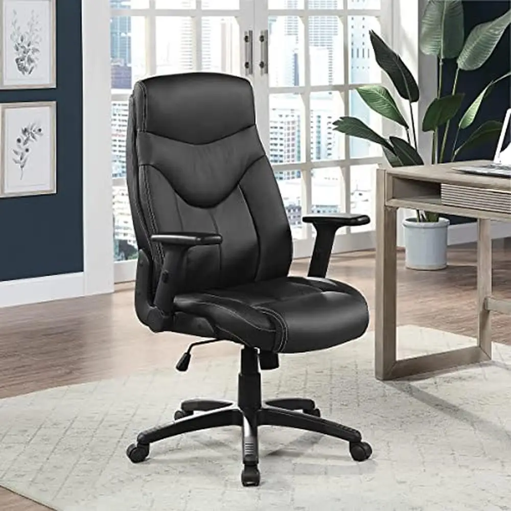 Ergonomic Executive Bonded Leather Office Chair Adjustable Height Armrests Swivel Lumbar Support Black 28.75