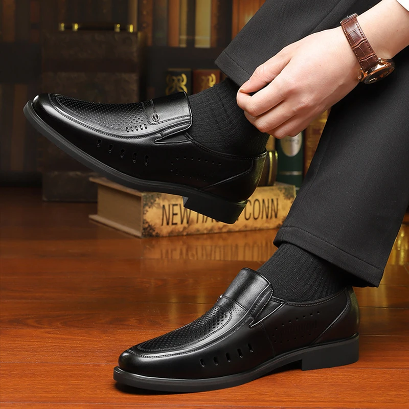 Solid-Color Men's Casual Leather Loafers Outdoor Slip-on Flat Designer Handmade Business Shoes Comfy Daily Office Oxford Shoes