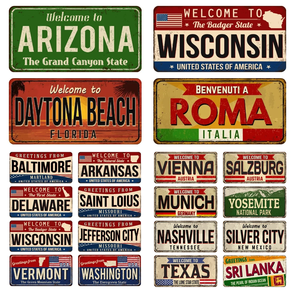 Vintage USA Metallschilder, Retro California 15x30cm Plakette, Florida Metallblechschild Poster, Bar, Garage, Geschenke, Raumdekoration WY28