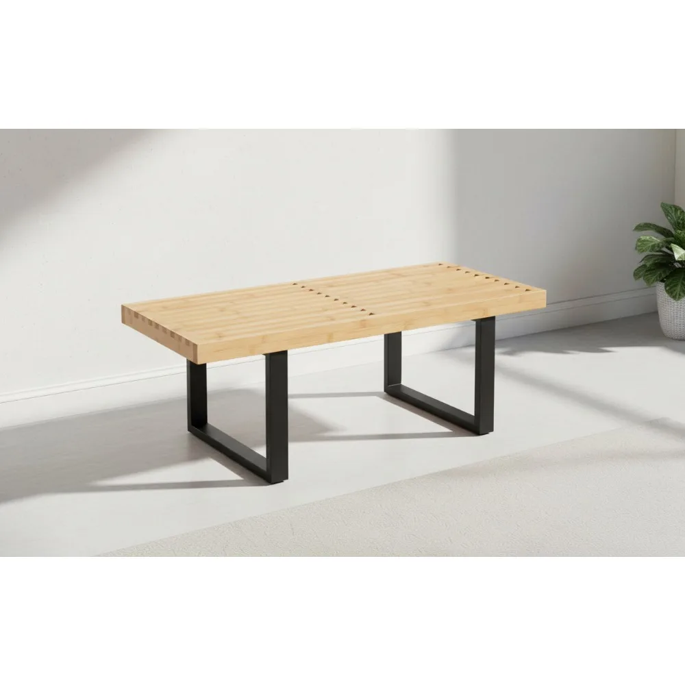 مقعد خشبي بشريحة من الخيزران، مدخل حديث ومقاعد للفناء، سعة قوية 500 رطل للاستخدام الداخلي والخارجي