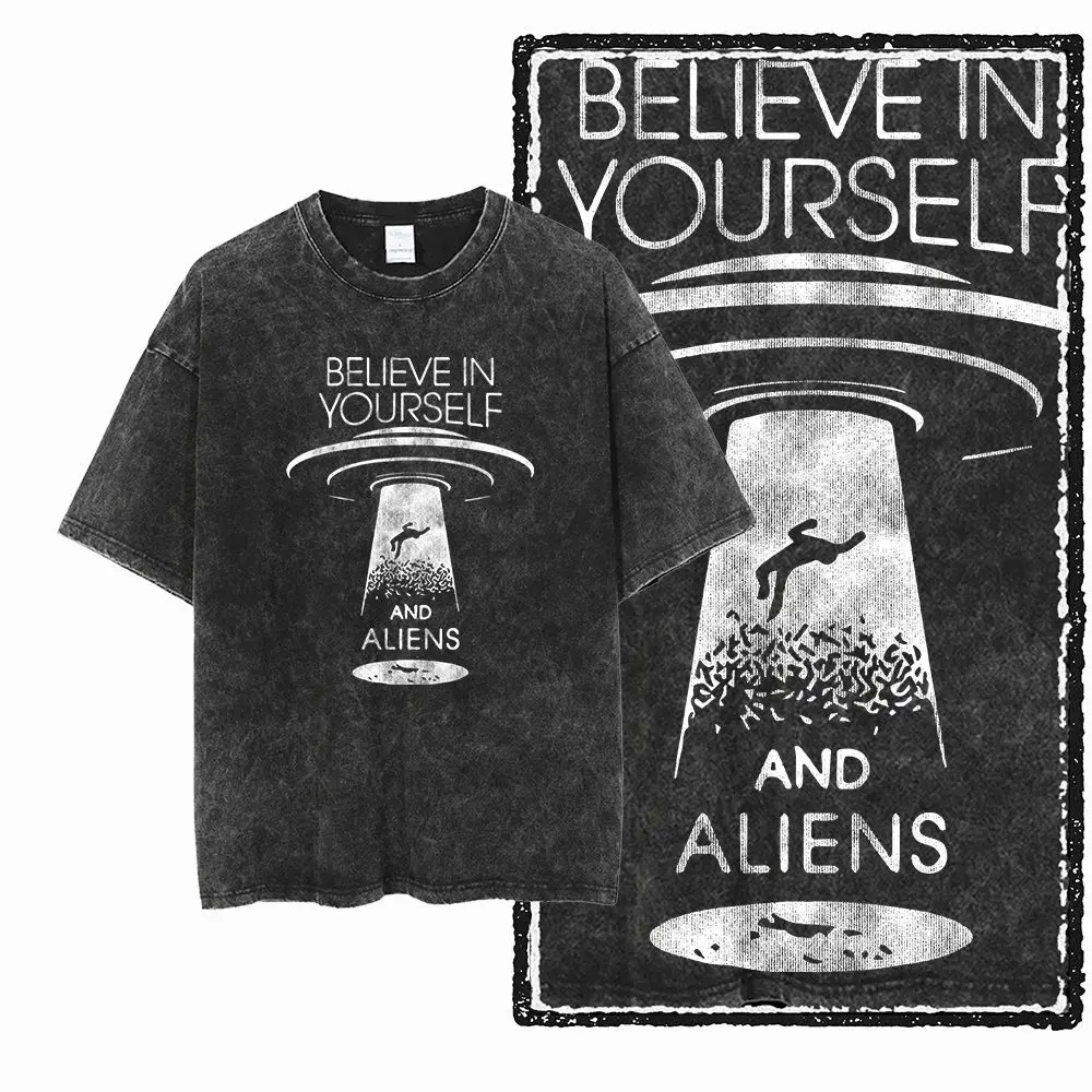 G44 Exclusive 100% Cotton Men's Big Size Space Graphic T-shirt | Acid Washed Streetwear Cool O-neck Men's Tee Tshirt