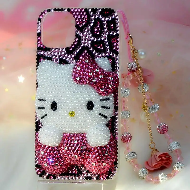 For Iphone 16 15 14 13 Pro Max Iphone Xs Iphone Case 8 Plus Full Rhinestone 7 Cartoon Hello Kitty 11 Protective Case 6 Female 12