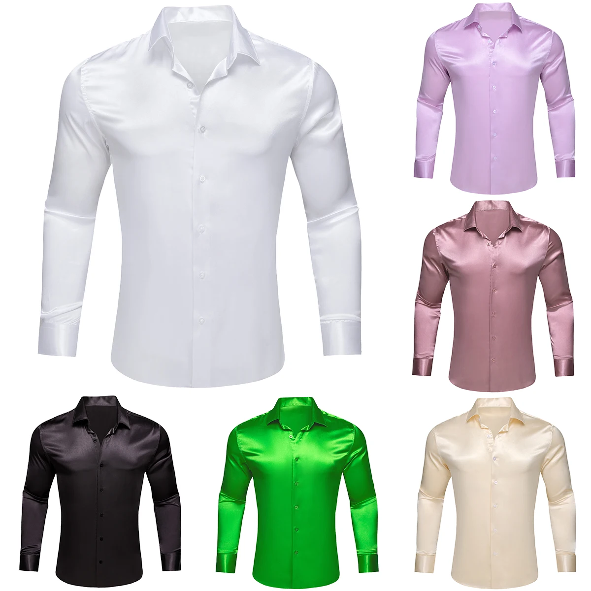 40 Colors Shirts for Men White Black Beige Blue Green Purple Red Gold Solid Satin Casual Slim Fit Male Tops