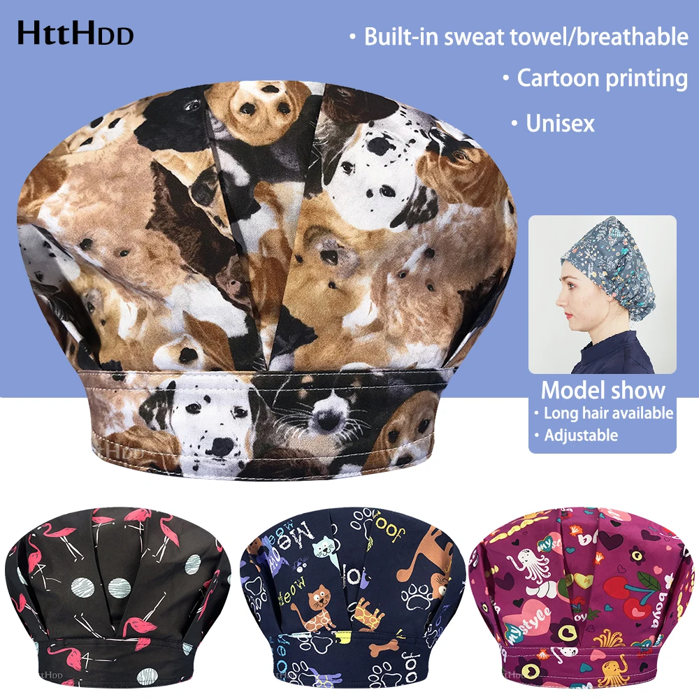 Female Chef Uniform Accessories Printing Canteen Restaurant Hotel Cooking Hat Pet Care Veterinarian Cleaning Medical Surgery Cap