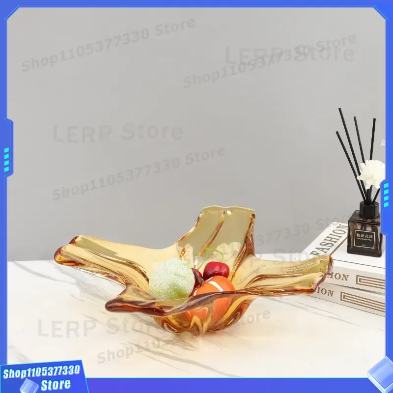Handmade Amber Glazed Fruit Plate European Minimalist Art Decoration for Living Room Restaurant Hotel Home Ornament Display