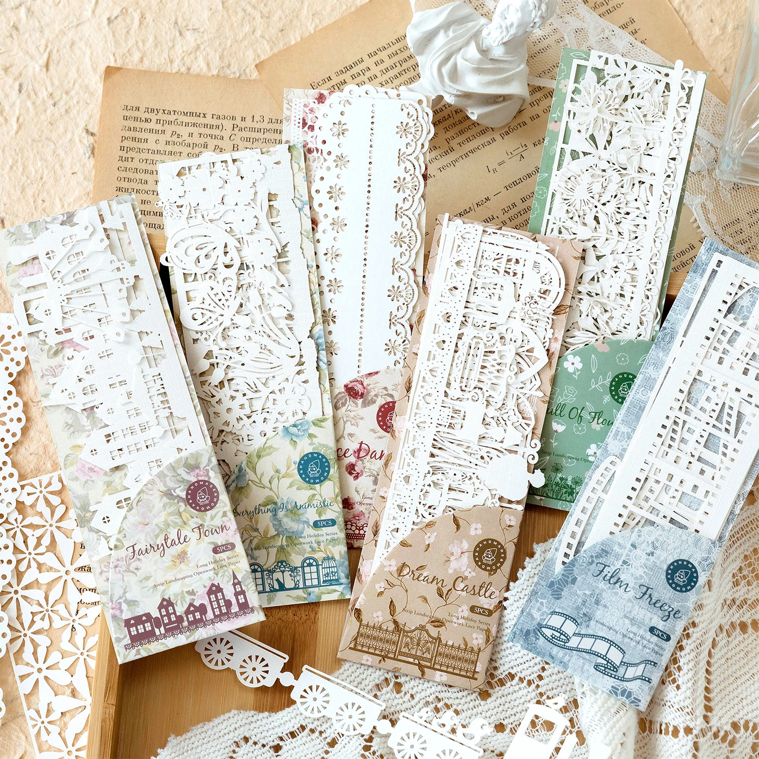 5pcs Diy Scrapbooking paper Long Lace Decoration paper Hollow Card Collage material Decorative scrapbook hand made craft paper