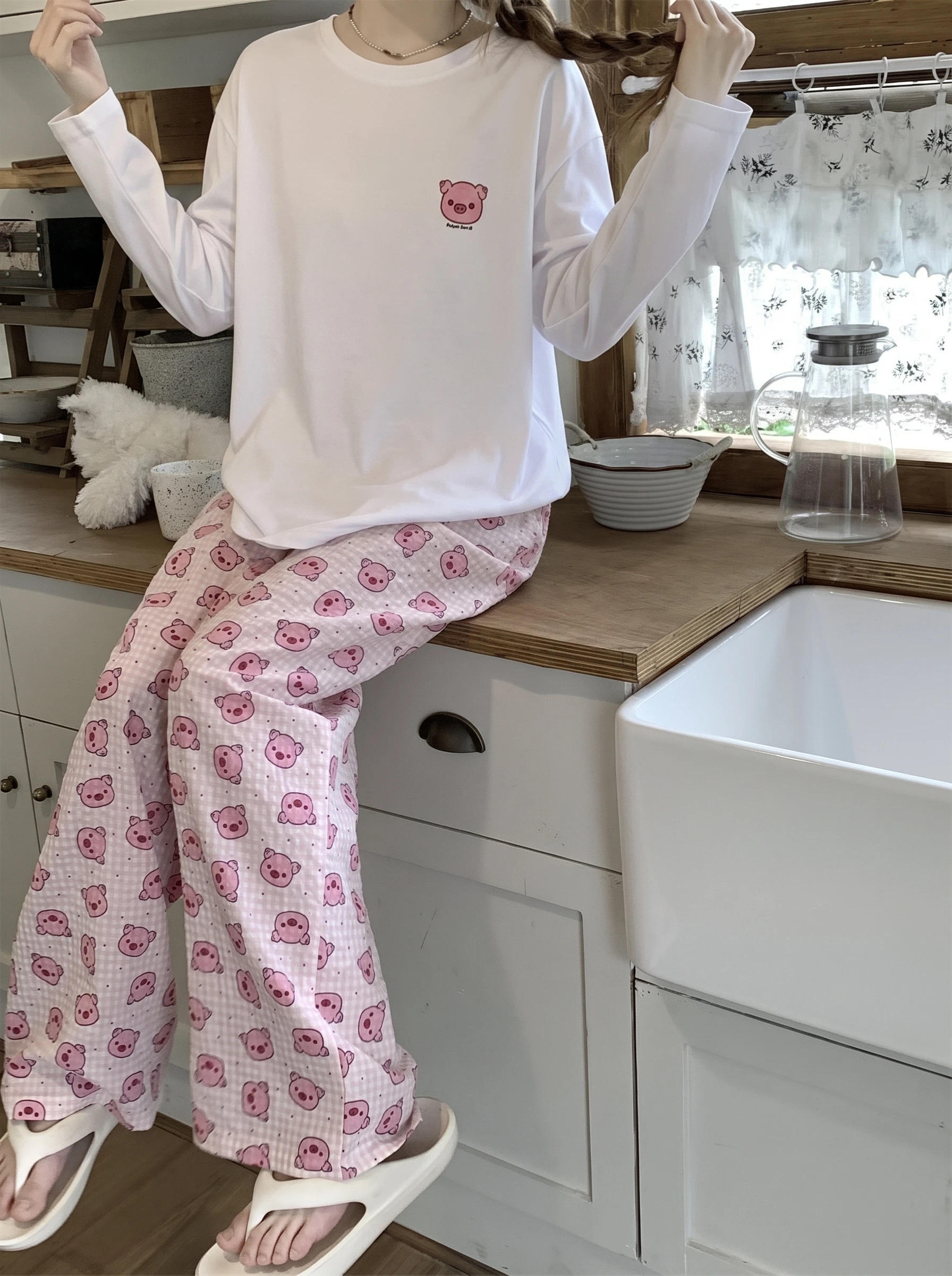 pyjama-en-pur-coton-a-manches-longues-motif-cochon-de-dessin-anime-pour-femme-nouveau-style-printemps-automne-t-shirt-et-pantalon-de-pyjama-cochon-vetements-d'exterieur-et-d'interieur