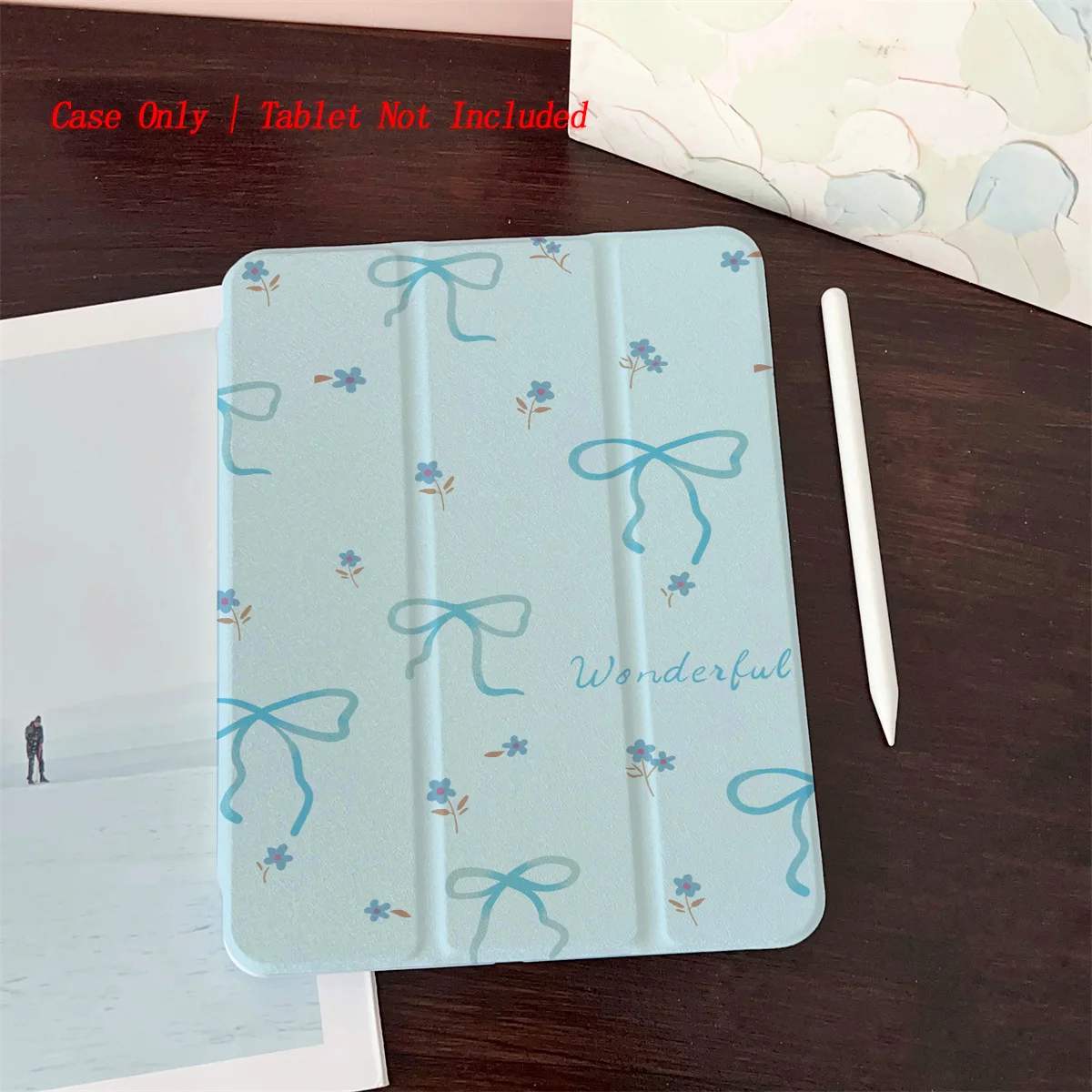 

Stylish Blue Bow & Small Grass Flowers Print iPad Cover For Apple iPad 10th Gen Pro 11 Air 4 Mini 6 Protective Case