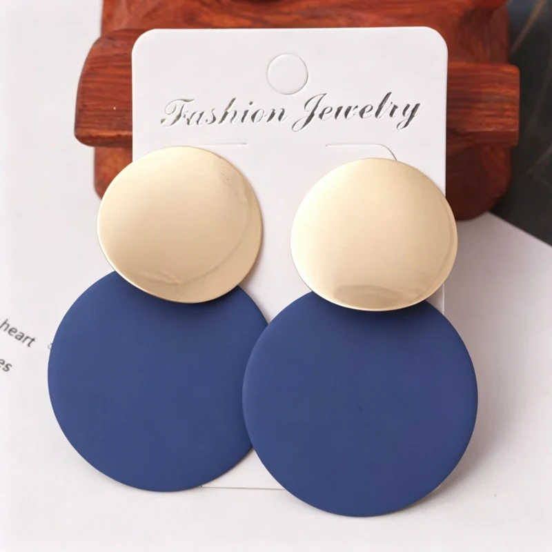 Nuevos pendientes colgantes de Color azul para mujer, pendientes colgantes geométricos llamativos, colgantes de triángulo hueco, pendientes redondos al por mayor