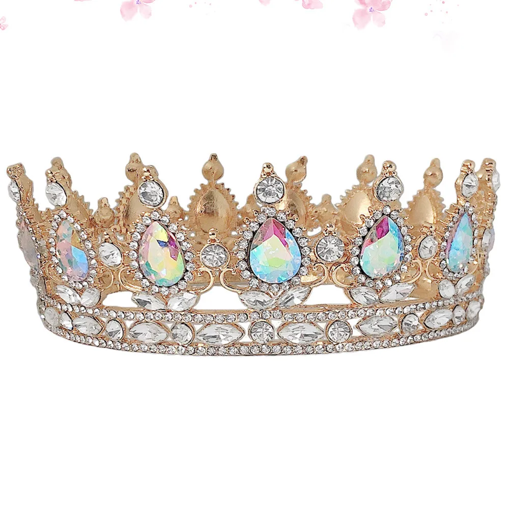 

Elegant Gorgeous Bride Crown Wedding Headdress Golden Colorful Perfect Party Prom Bridal Headpiece Fashion Hair Accessories