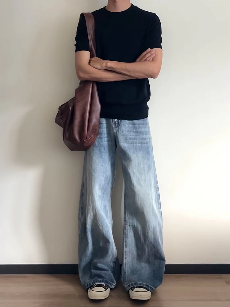 

Мужские синие джинсы Slim Fit в американском стиле High Street, осенние, прямого кроя, длинные брюки, повседневная одежда для ежедневных поездок на работу