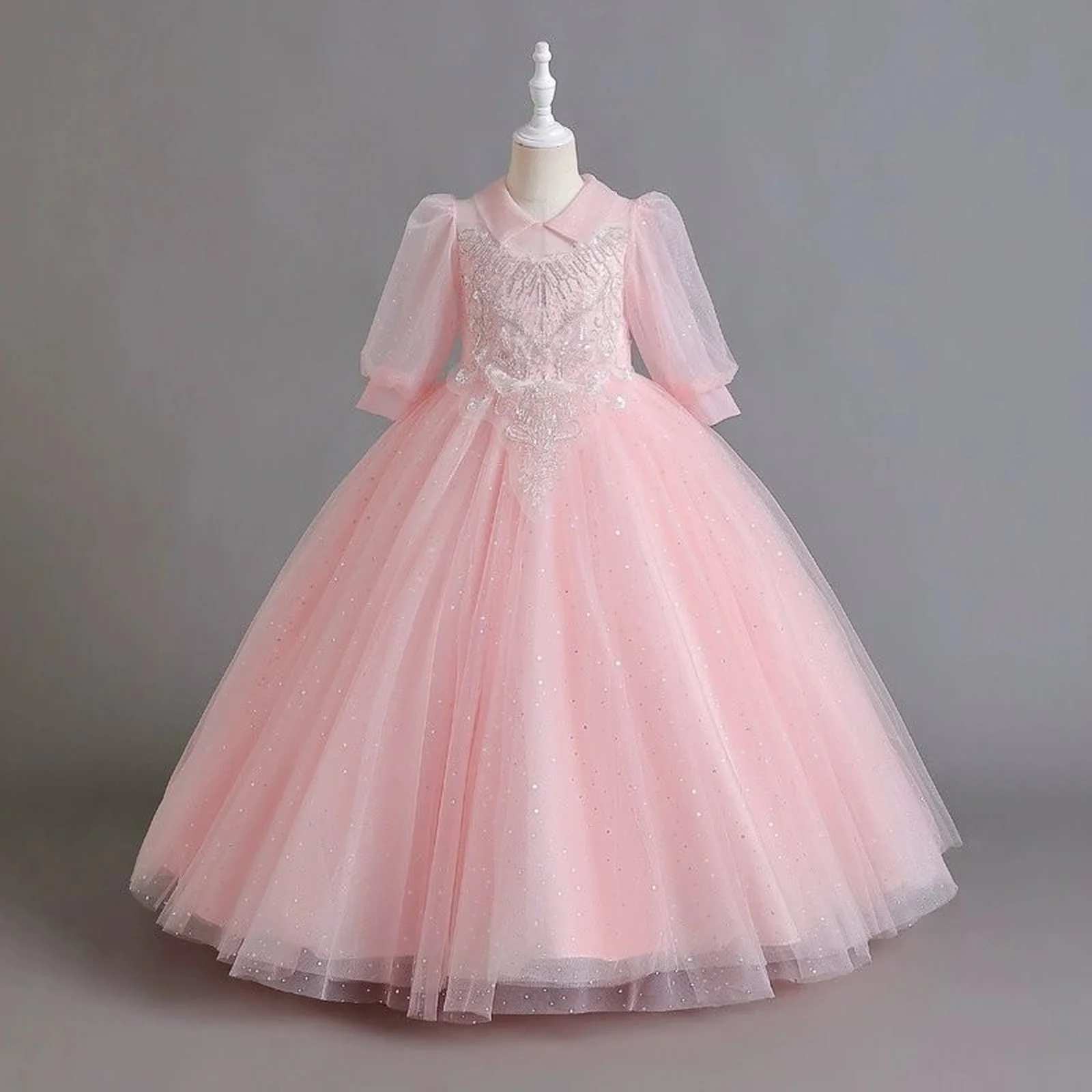 

Children's Dress Long Sleeve Girls lace Embroidered Flower Prom Gowns Christmas Party Bridesmaid Ceremony Holiday Kids Clothing