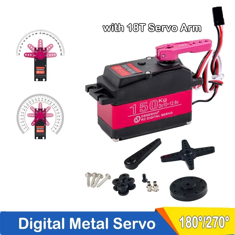 150kg ds51150 servo robótico de metal digital rc 180/270 graus à prova dip66 água ip66 12v com braço servo 18t para rc drone carro inteligente robô