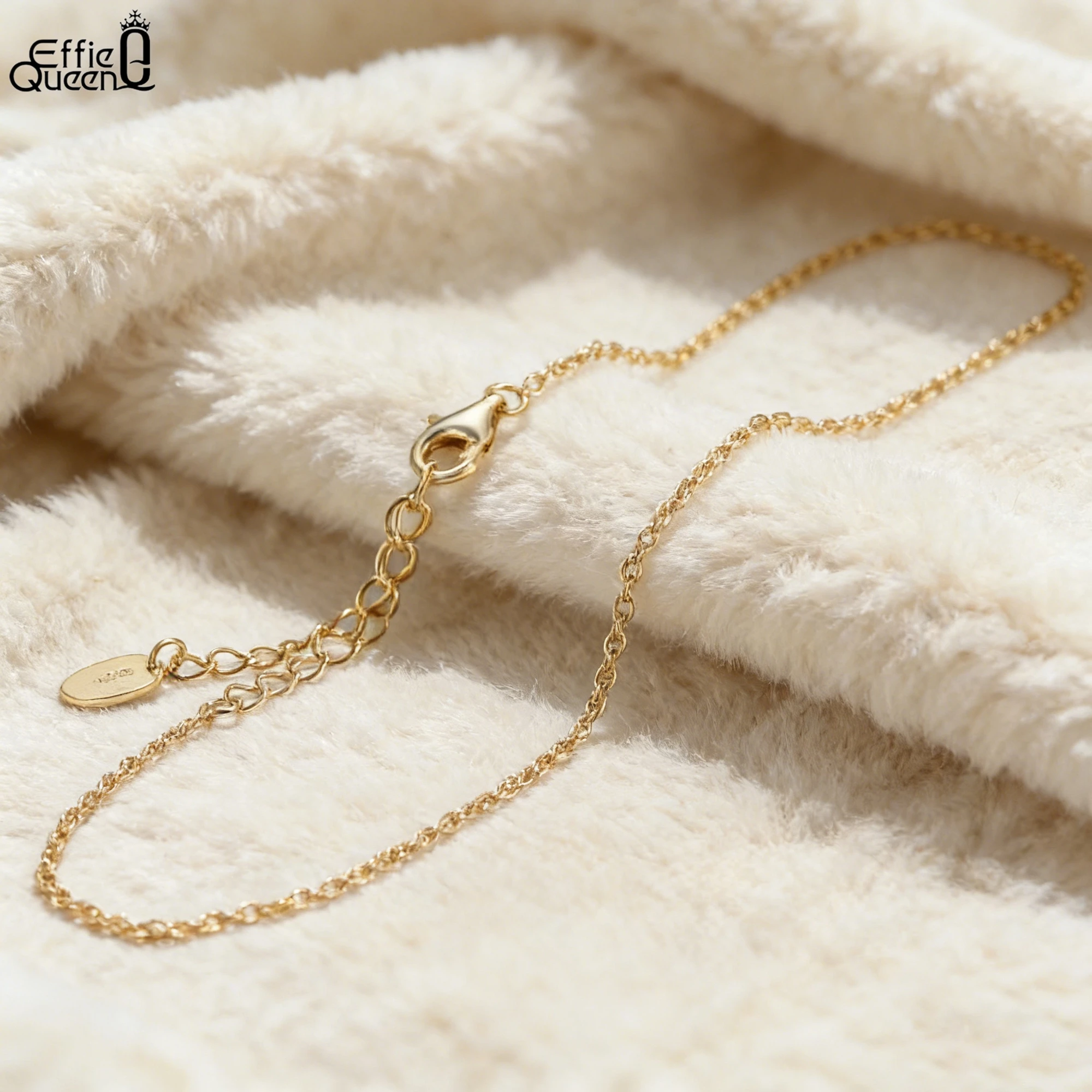 

Effie Queen 100% S925 Silver 14k Gold Double-Link Chain Anklet Simple Jewelry for Women Banquet Party 2026 Trend Anklet SA06