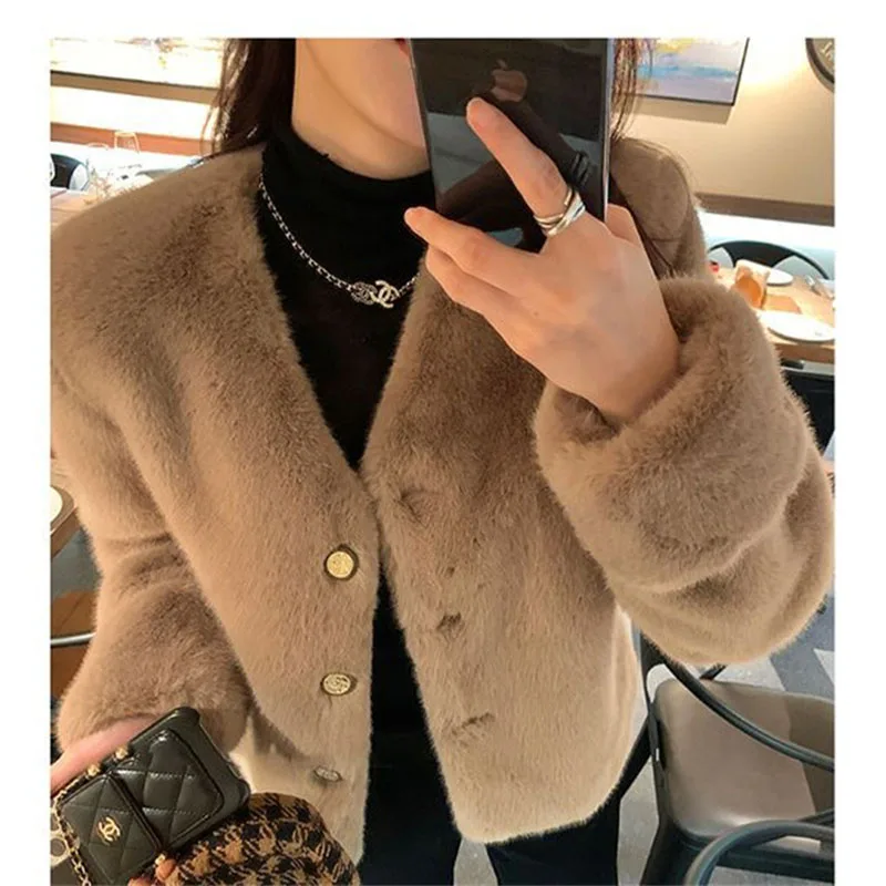 High-Quality Mink Fur Coat Women 2024Autumn Winter New Overcoat Environmental Protection Mao Mao Fur Jacket Short Outwear Female